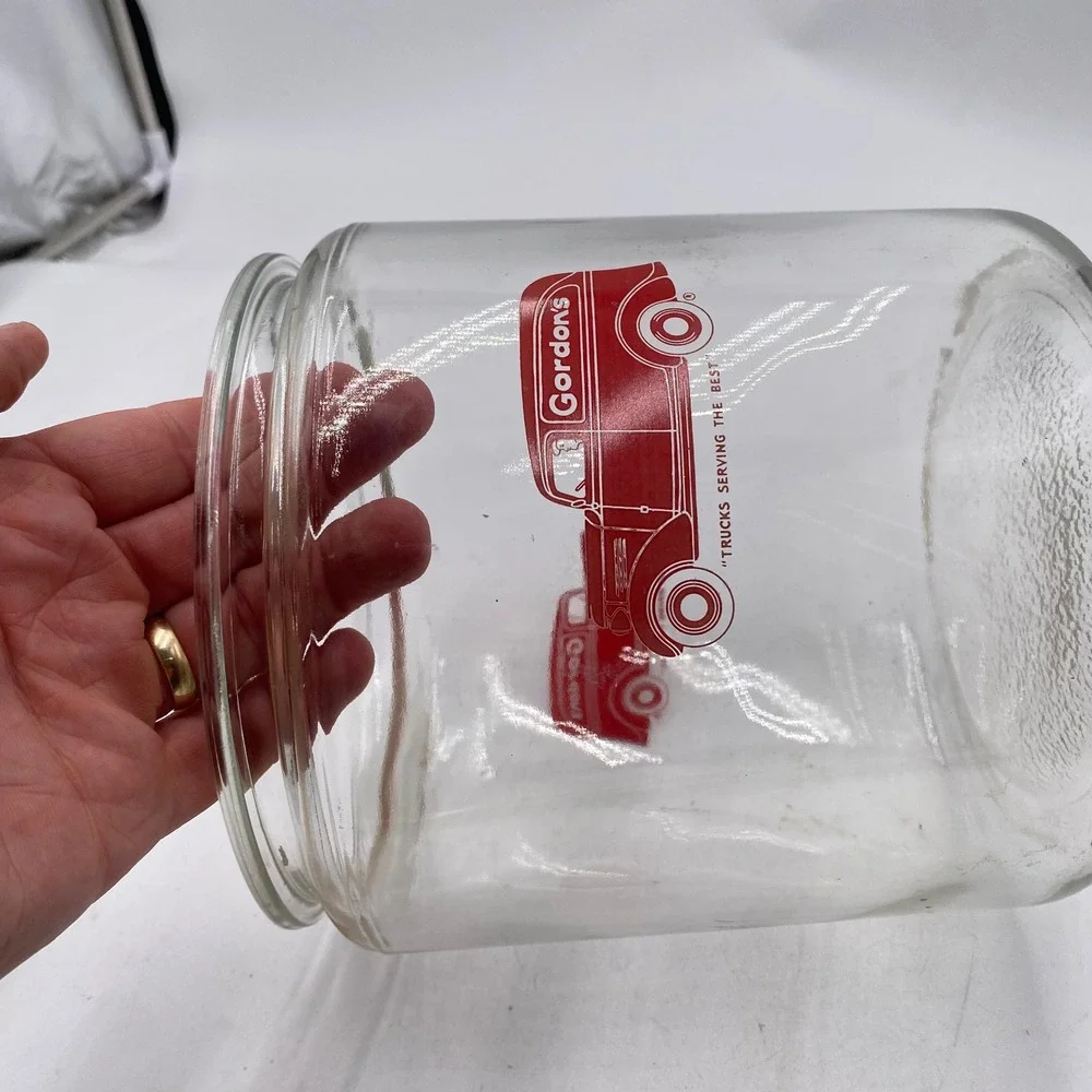 Gordons Potato Chips Vintage Glass Canister Jar Clear Red Truck Advertising SEO